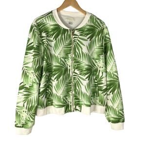 Forever 21 Tropical Bomber Jacket Women 3X Green Coastal Outdoor Golf Athleisure